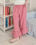 gingham check hem frill pants