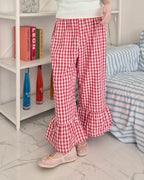 gingham check hem frill pants