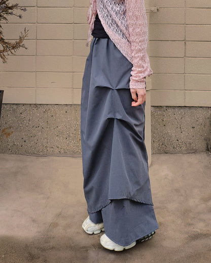 unbalanced shirring ribbon skirt