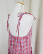 check frill belt long dress