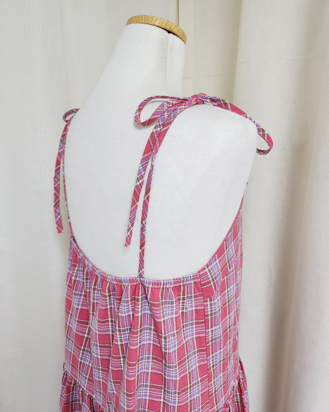 check frill belt long dress