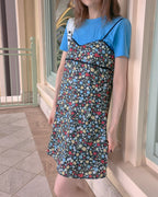 retro flower piping mini dress