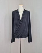 wrap drape neck long sleeve top
