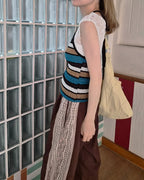multi stripe halter neck knit like top