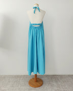 halter neck back open long dress