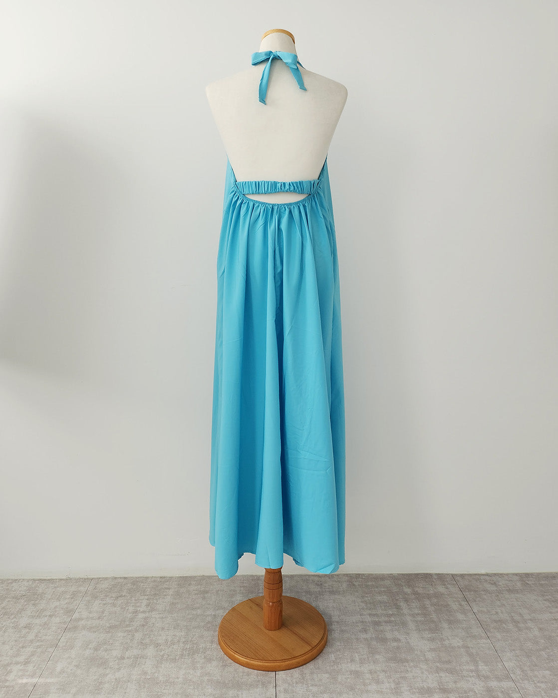 halter neck back open long dress