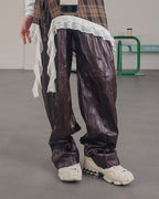 wrinkle faux leather wide pants