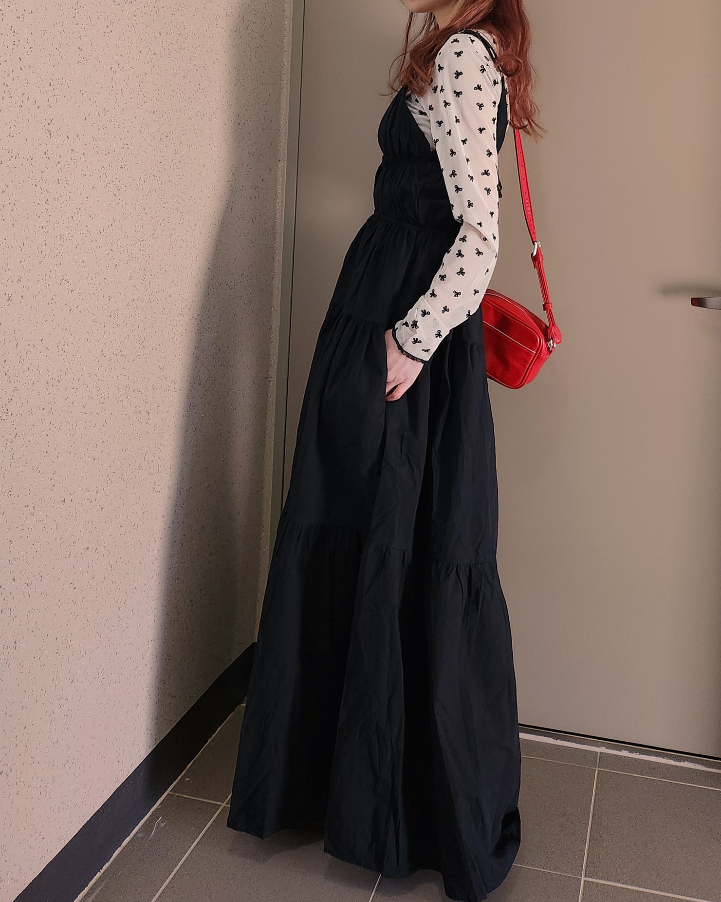 shirring bustier cotton long dress
