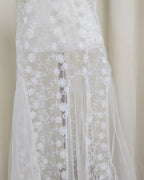 puff sleeve sheer lace long dress