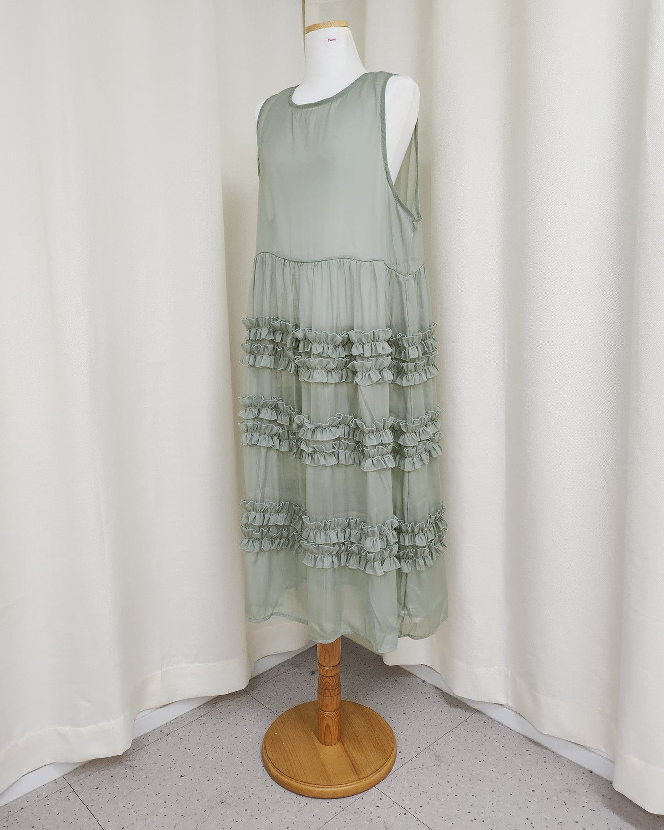 tiered frill sheer long dress