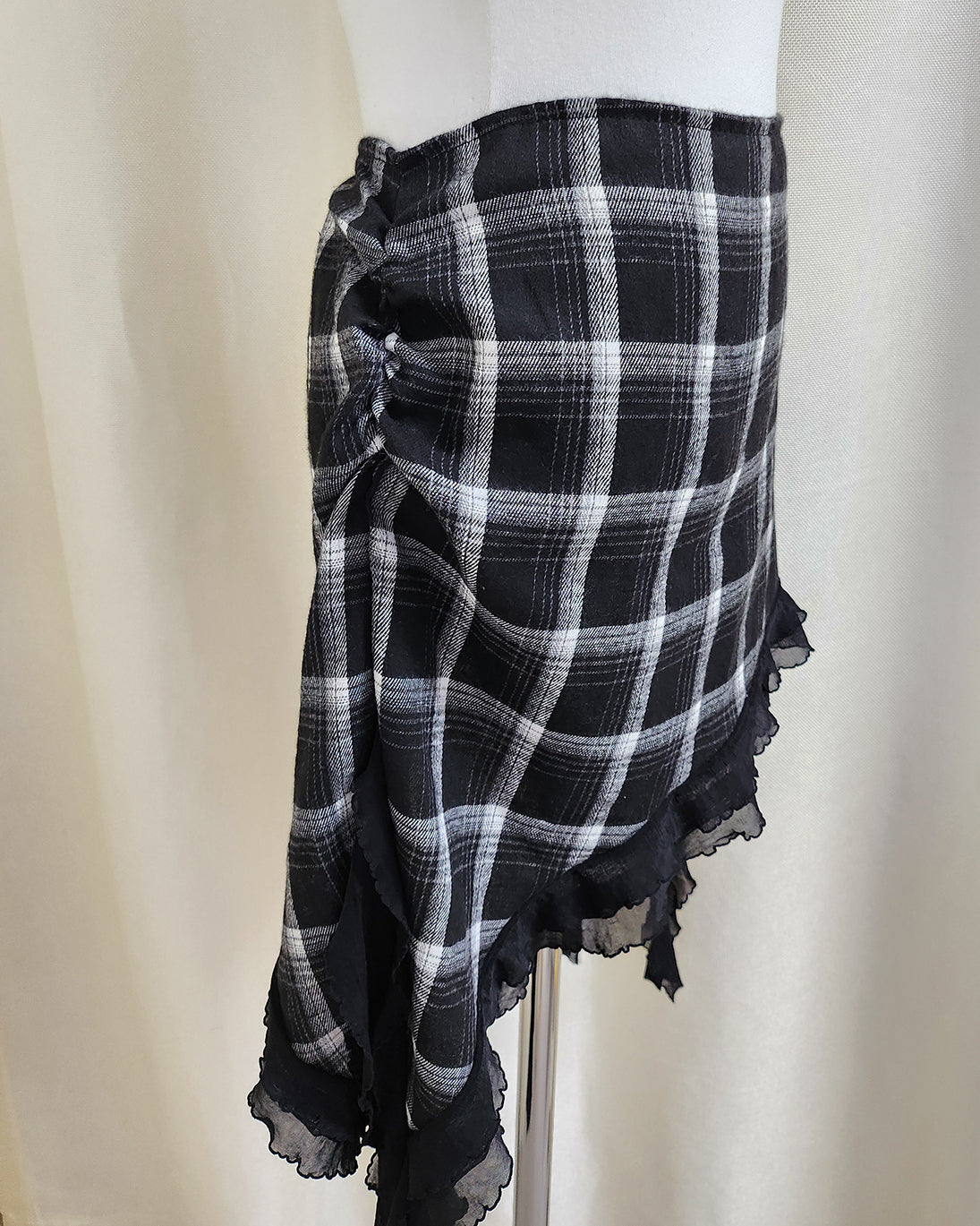 unbalanced check layered wrap skirt