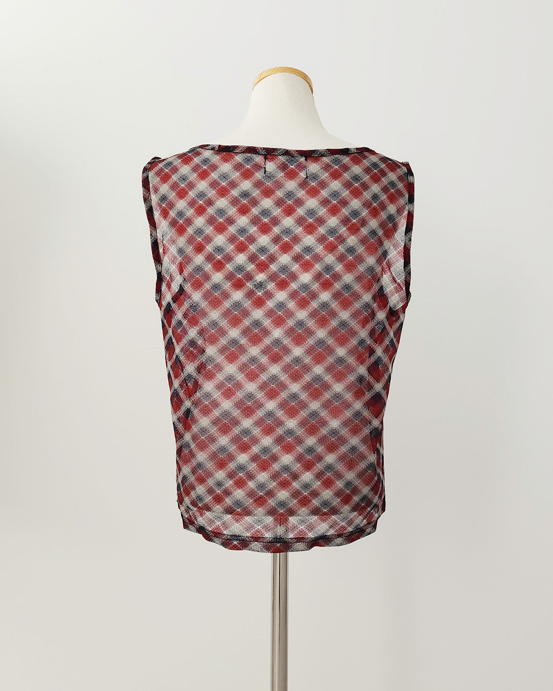 sheer check sleeve less top