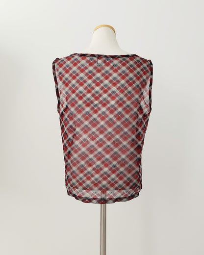 sheer check sleeve less top