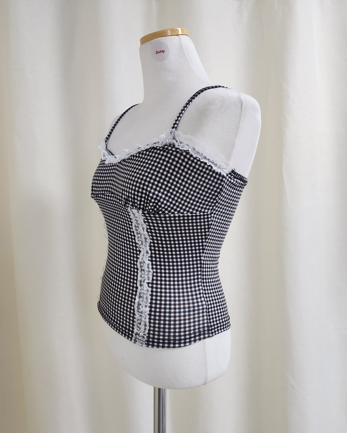 gingham check lace point camisole