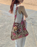 leopard ribbon pattern tote bag