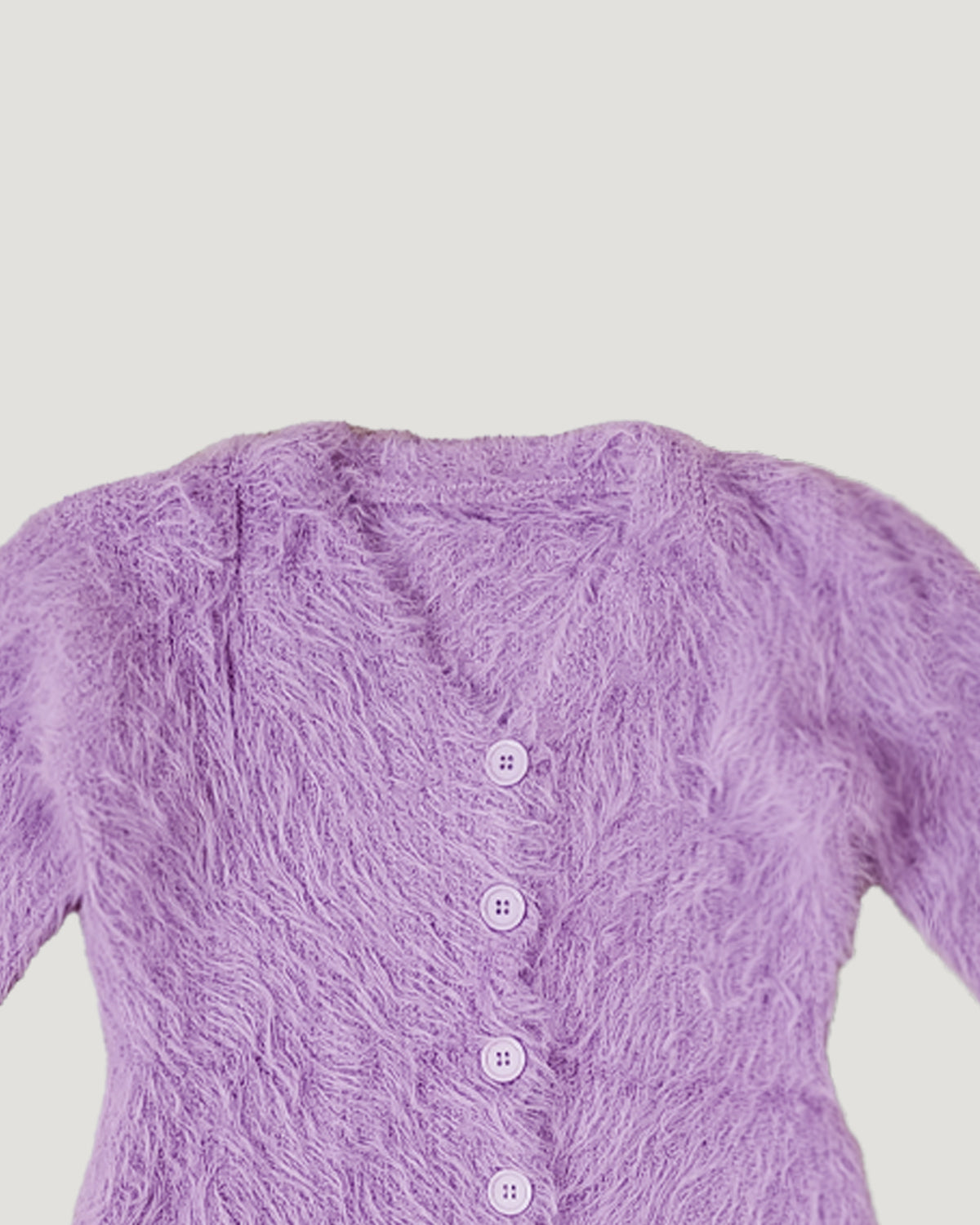 V neck shaggy knit cardigan