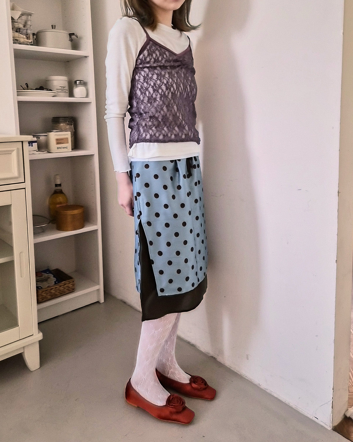 polka dot layered skirt