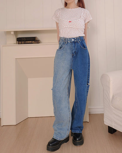 side ripped switching denim