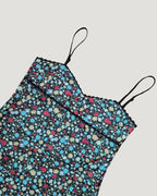 retro flower piping mini dress