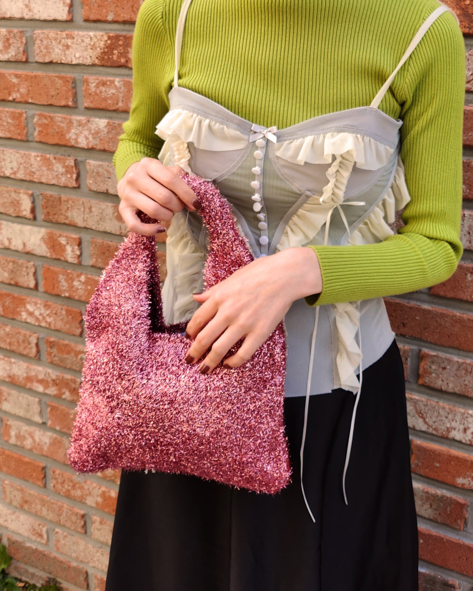 glitter knit mini bag