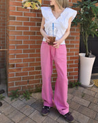 pigment color straight wide cotton pants