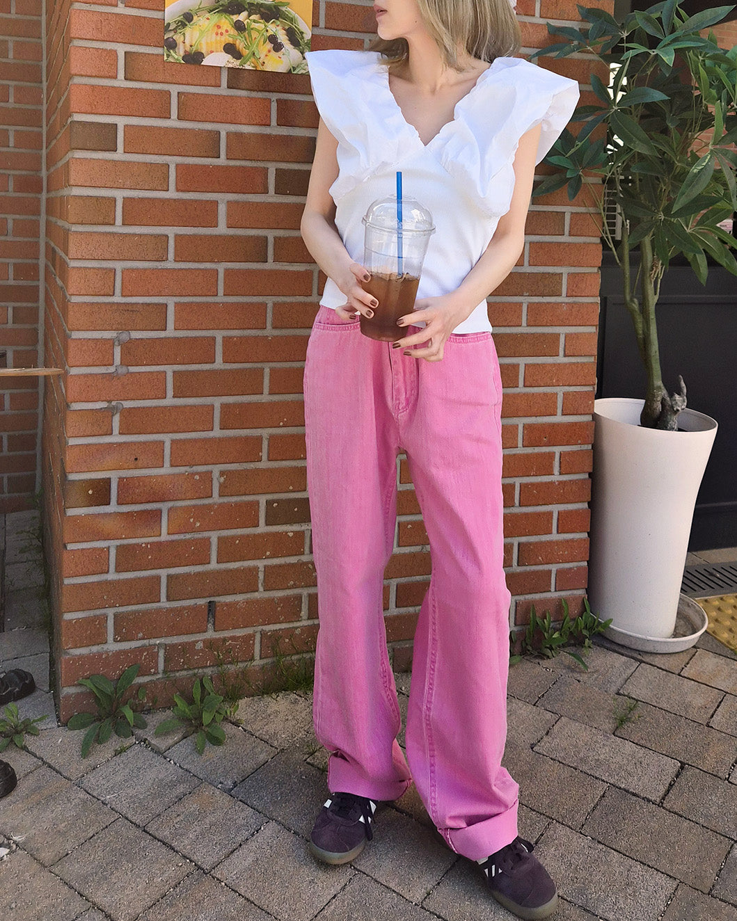 pigment color straight wide cotton pants