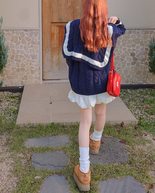 sailor collar oversize knit cardigan