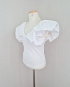 V neck puff shoulder top