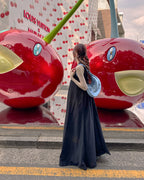 halter neck back open long dress