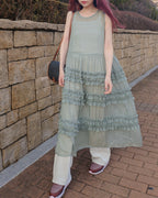 tiered frill sheer long dress