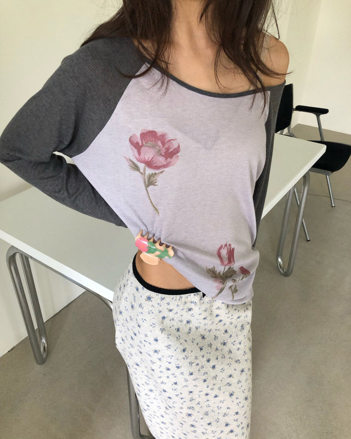 flower raglan sleeve T