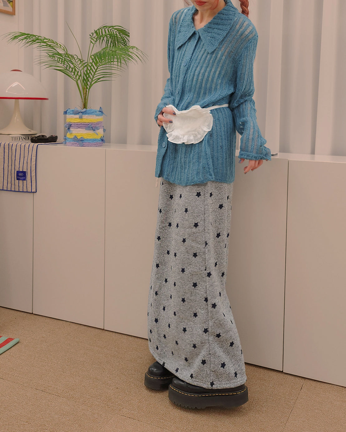 star pattern knit long skirt