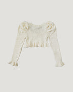 short puff sleeve frill knit cardigan