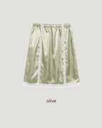 satin lace point midi skirt
