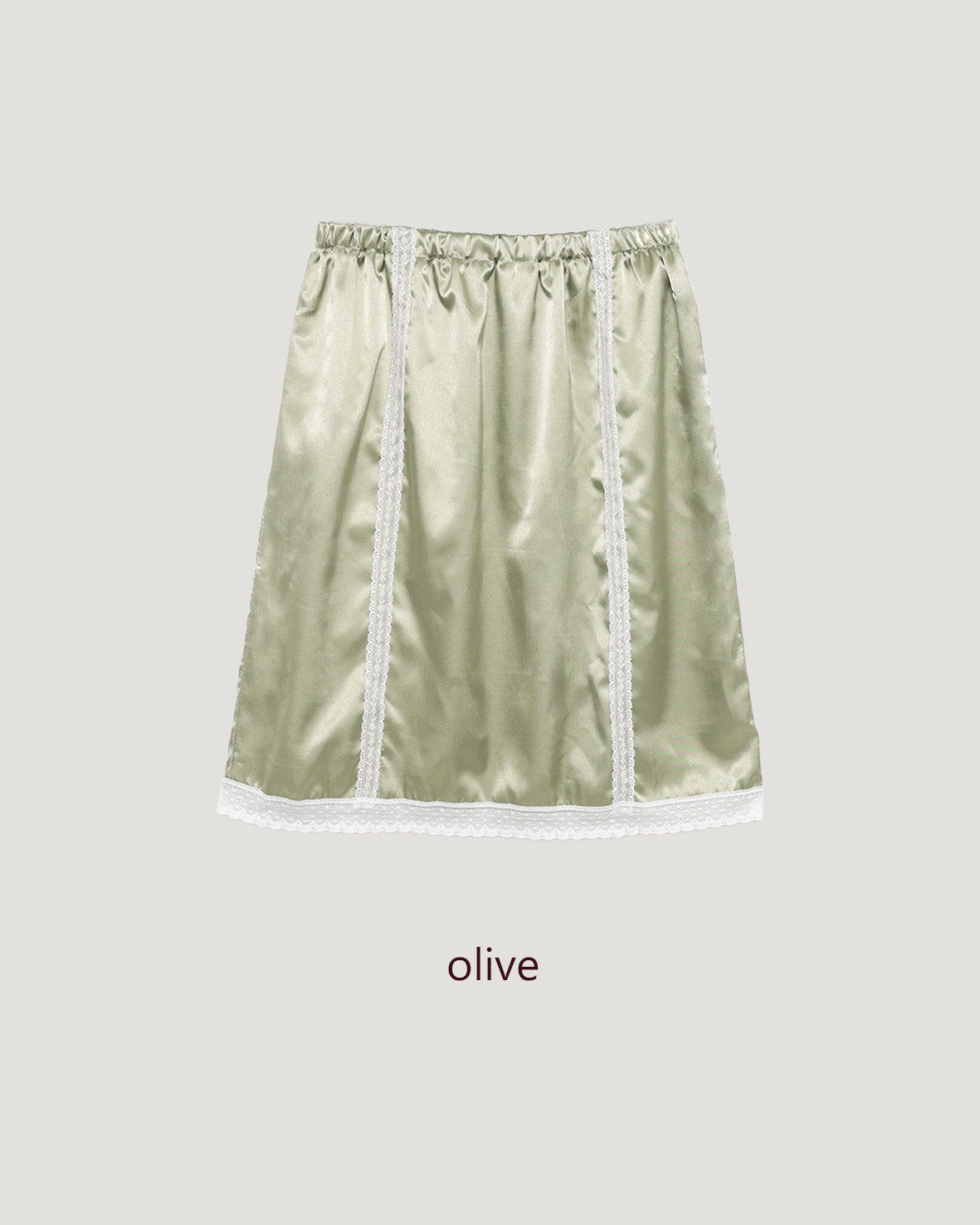 satin lace point midi skirt