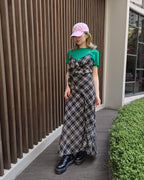 check frill long dress