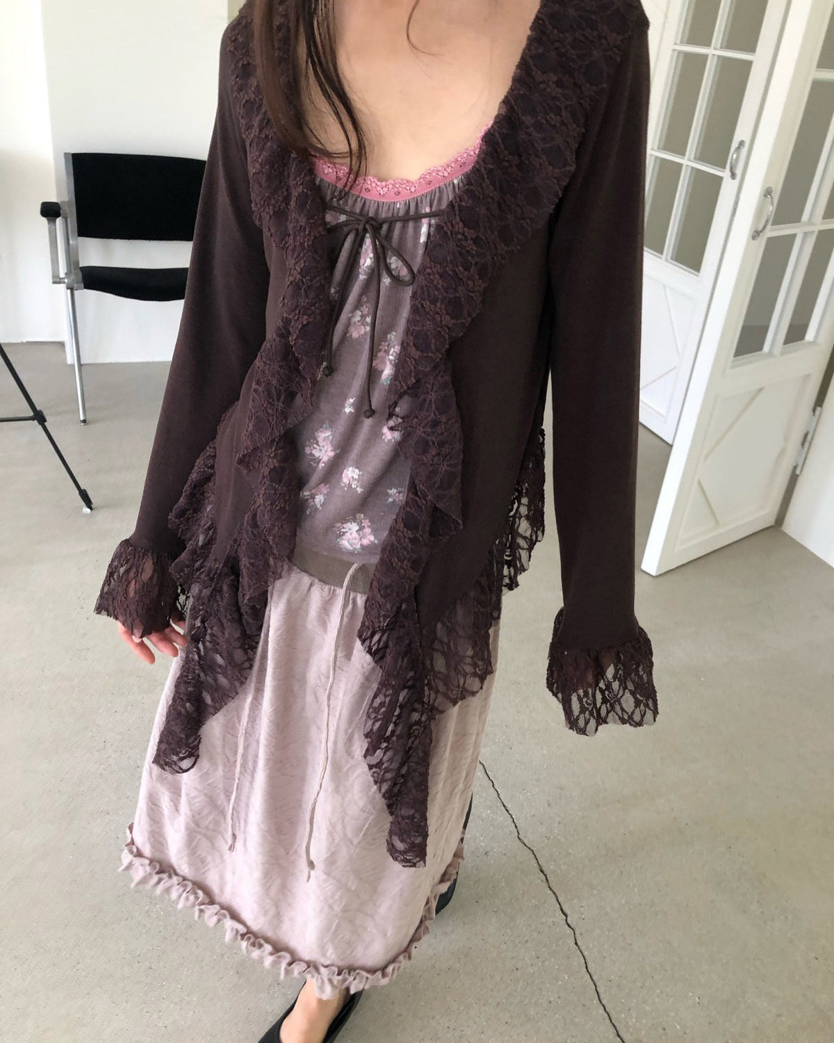 frill lace flare cardigan