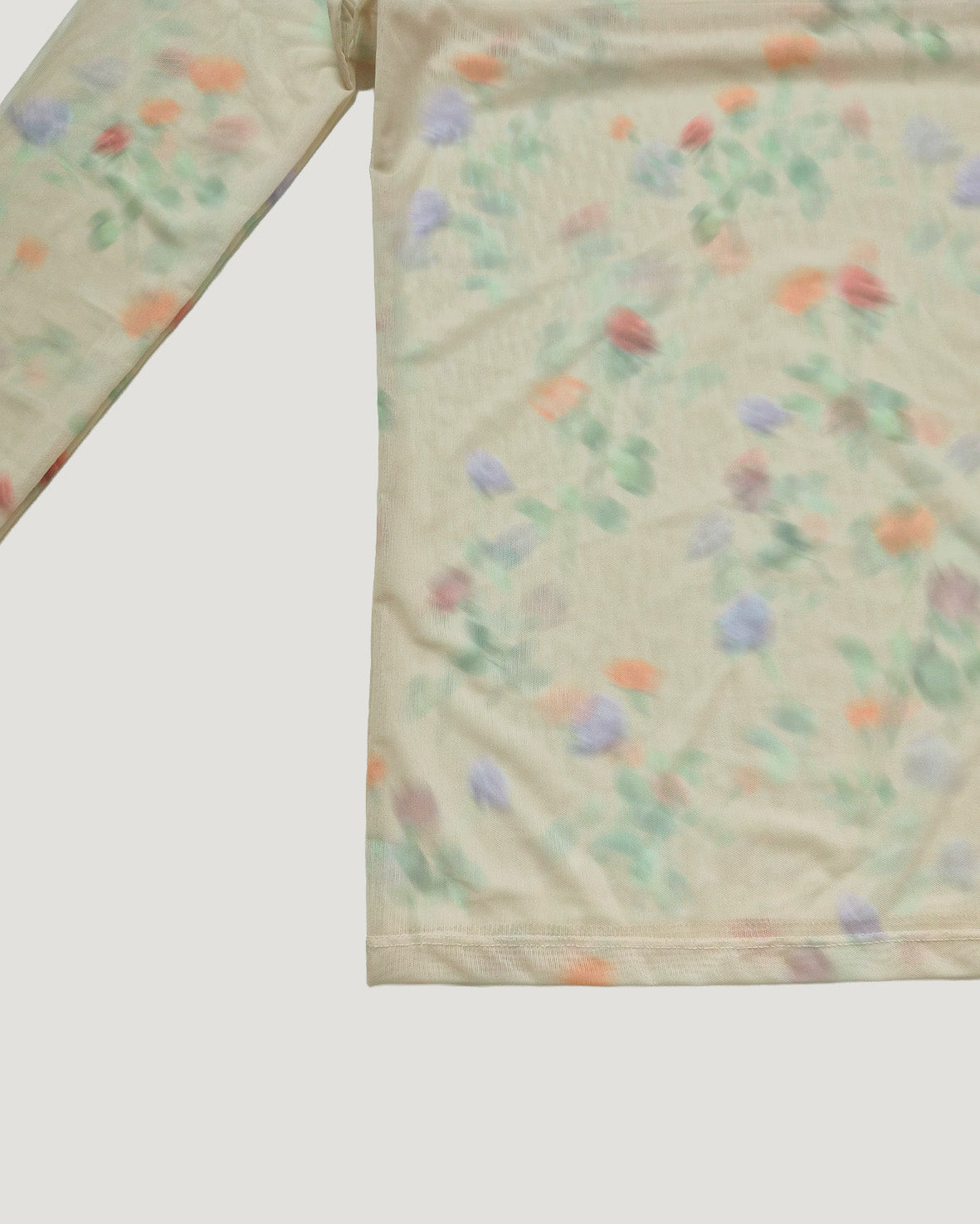blurred flower sheer long sleeve T