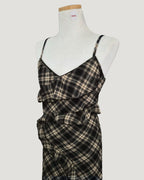 check frill long dress