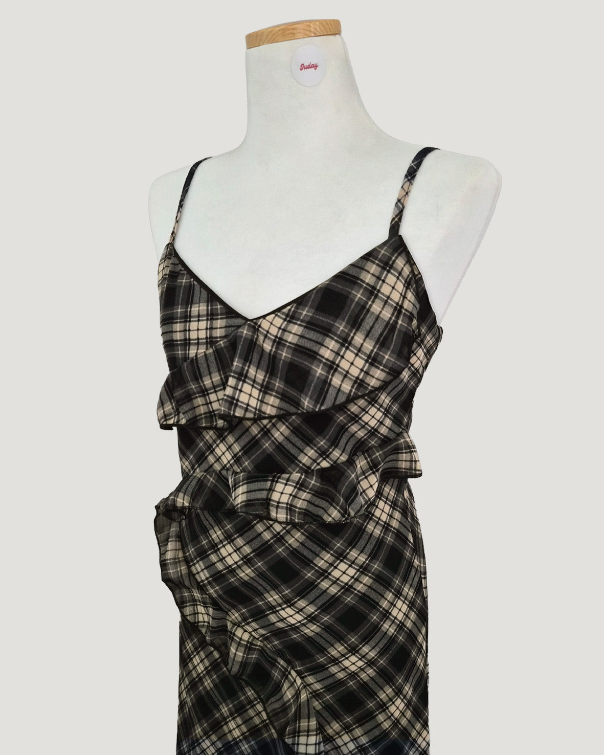 check frill long dress