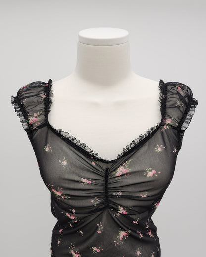 flower sheer puff blouse