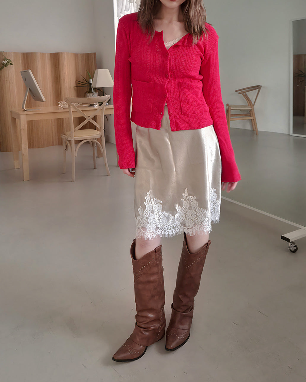 satin hem lace mini skirt
