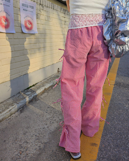 gingham check ribbon pants