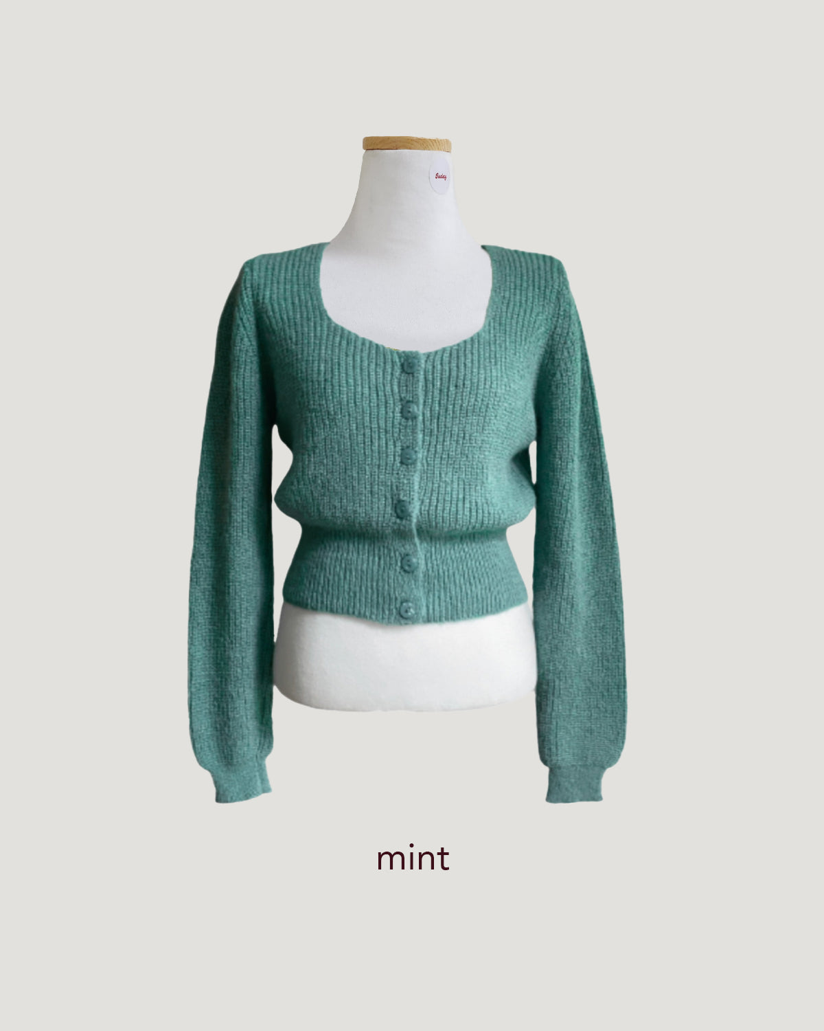 soft square neck short knit cardigan