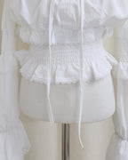 off shoulder shirring flared sleeves blouse