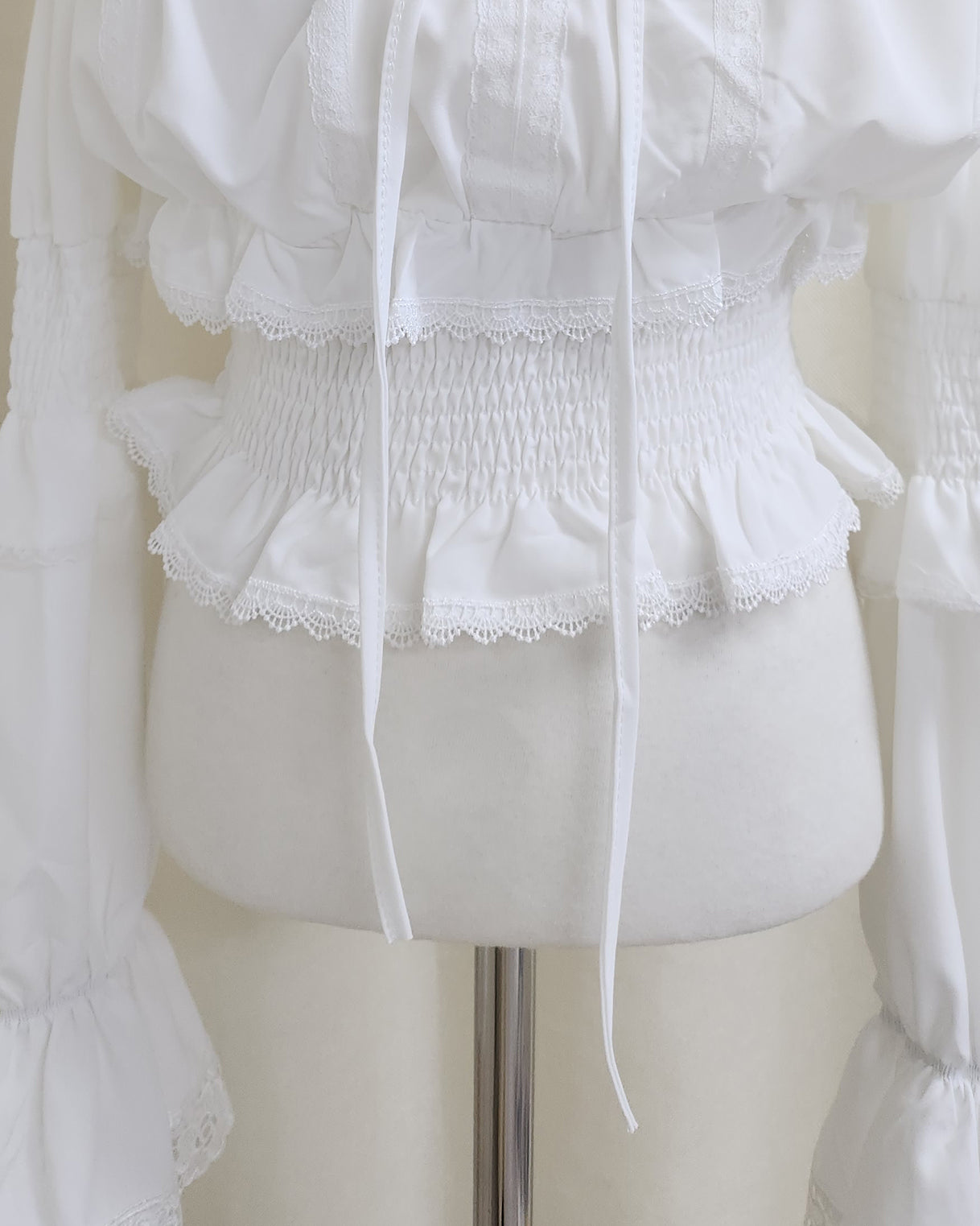 off shoulder shirring flared sleeves blouse