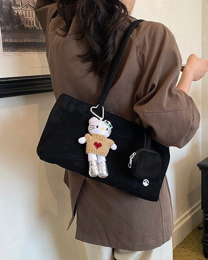 faux suede square shoulder bag