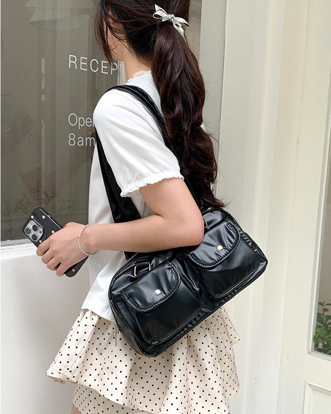 double pocket glossy boston bag