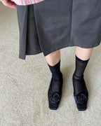 rose satin square flat shoes