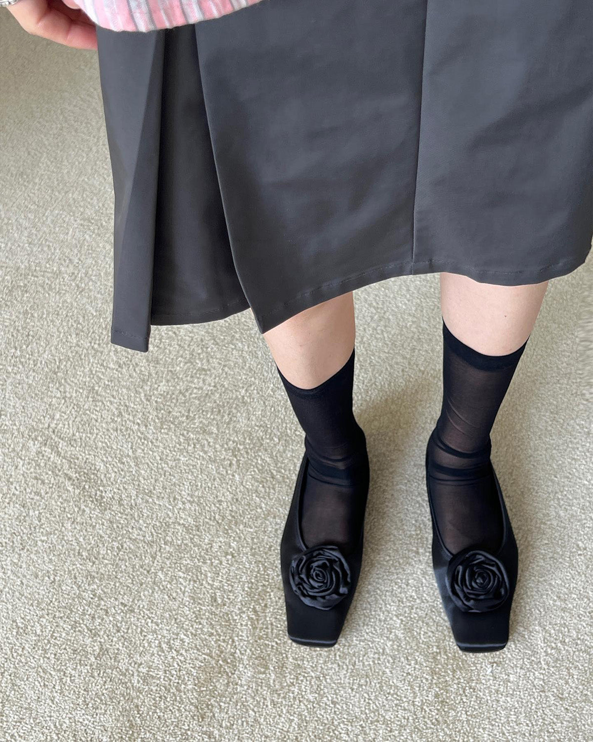 rose satin square flat shoes